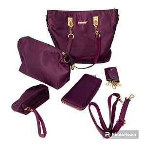 Bessie Purse Set Of 6 Purple Bag Wallet KeyChain Zipper Pouch Wristlet NWOT